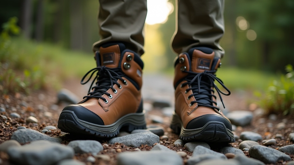 Zbliżenie na odpowiednie buty trekkingowe na skalistej ścieżce w górach